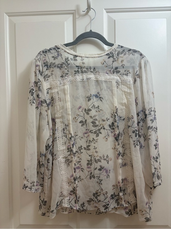 LC Lauren Conrad Tops - Sheer Cream Floral Lace-Trim Blouse